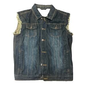 Third Army Denim JEAN JACKET cut-off Sleeves Size Medium Blue Biker